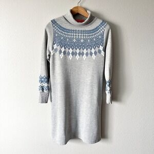 Graniph Lady F Gray Fair Isle Turtleneck Sweatshirt Sweater Dress Size Small